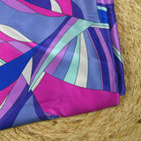 Satin de soie imprimé danse évasive magenta, bleu et parme