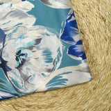 Satin de soie imprimé tulipes sauvages fond bleu