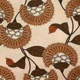Satin polyester imprimé fleur en éventail noisette fond champagne
