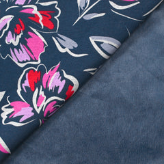 Sweat envers doudou fleurs orchidée et rouge fond marine