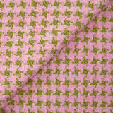 Tweed de polyester chenille pied-de-poule rose et vert