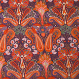 Velours de coton côtelé imprimé cachemire orange fond violet