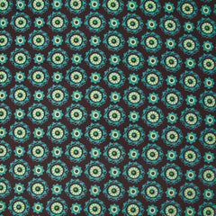 Velours de coton côtelé imprimé rosaces turquoise fond marron