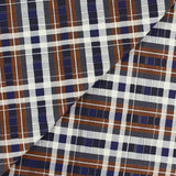 Velours de coton ras imprimé à carreaux marron, gris et bleu nuit