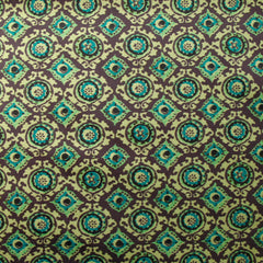 Velours ras imprimé abstrait gris et turquoise fond vert clair