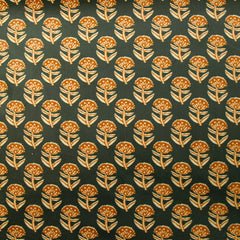 Velours ras imprimé ornement floral fond kaki foncé