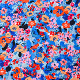 Viscose imprimée brouillard de fleurs fond bleu