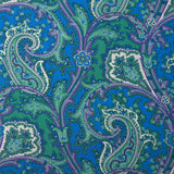 Viscose imprimée cachemire vert d'eau et mauve fond bleu