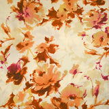 Viscose imprimée encre de fleurs orange et jaune fond écru