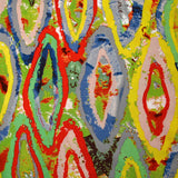 Viscose imprimée évasion triangulaire rouge, vert et gris