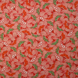 Viscose imprimée fleurs de mariage rouge fond pêche