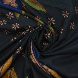 Viscose imprimée fleurs en traits fond noir