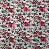 Viscose imprimée fleurs réalistes rose, gris et blanc