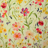 Viscose imprimée pluie de fleurs fond jaune pâle