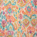 Voile polycoton imprimé Art bleu, marron et orange fond blanc cassé