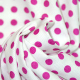 Tissus Piqué de coton milleraies imprimé pois fuchsias sur fond blanc