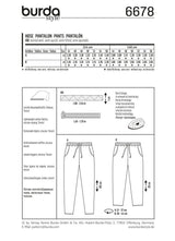 Patron n ° 6678 BURDA: casual pants